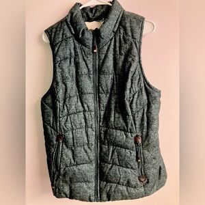 Green Tea Women’s Puffer Vest, L, Faux Fur Lining, Dk Green/White